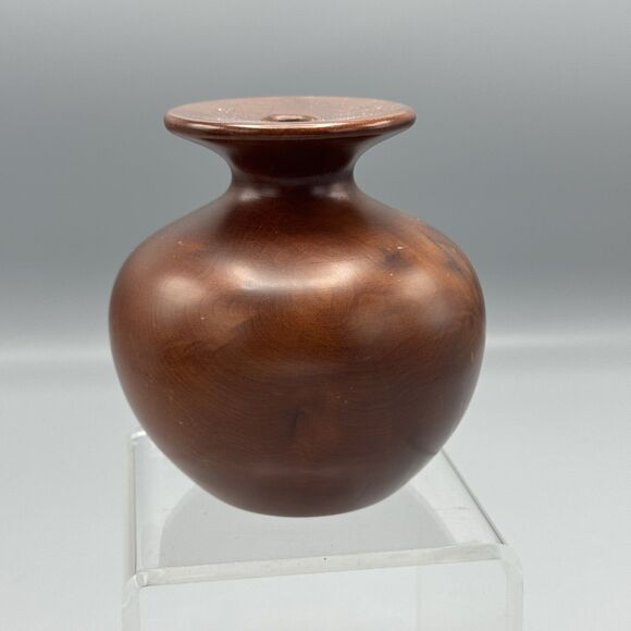 Vtg Wood Turned Bud Vase Boho Myrtlewood Muir Wood Redwood Signed Dave Kindley - Picture 1 of 7